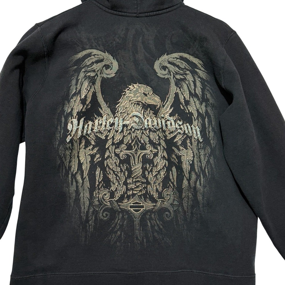 Vtg Harley-Davidson Zip Hoodie Eagle Wings Women Tagged XL Fits M/L Biker Goth *